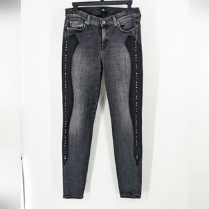 7 FOR ALL MANKIND super skinny dark gray black‎ western studded jeans